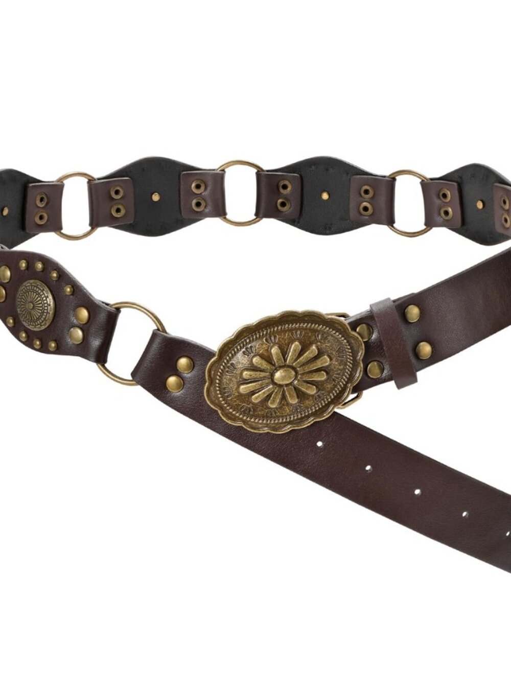 Western Concho Rivet Belt for Women Vintage Leather Belt Western Waist Belt for